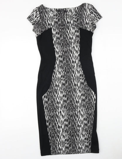 George Womens Black Geometric Polyester Shift Size 8 Round Neck Pullover