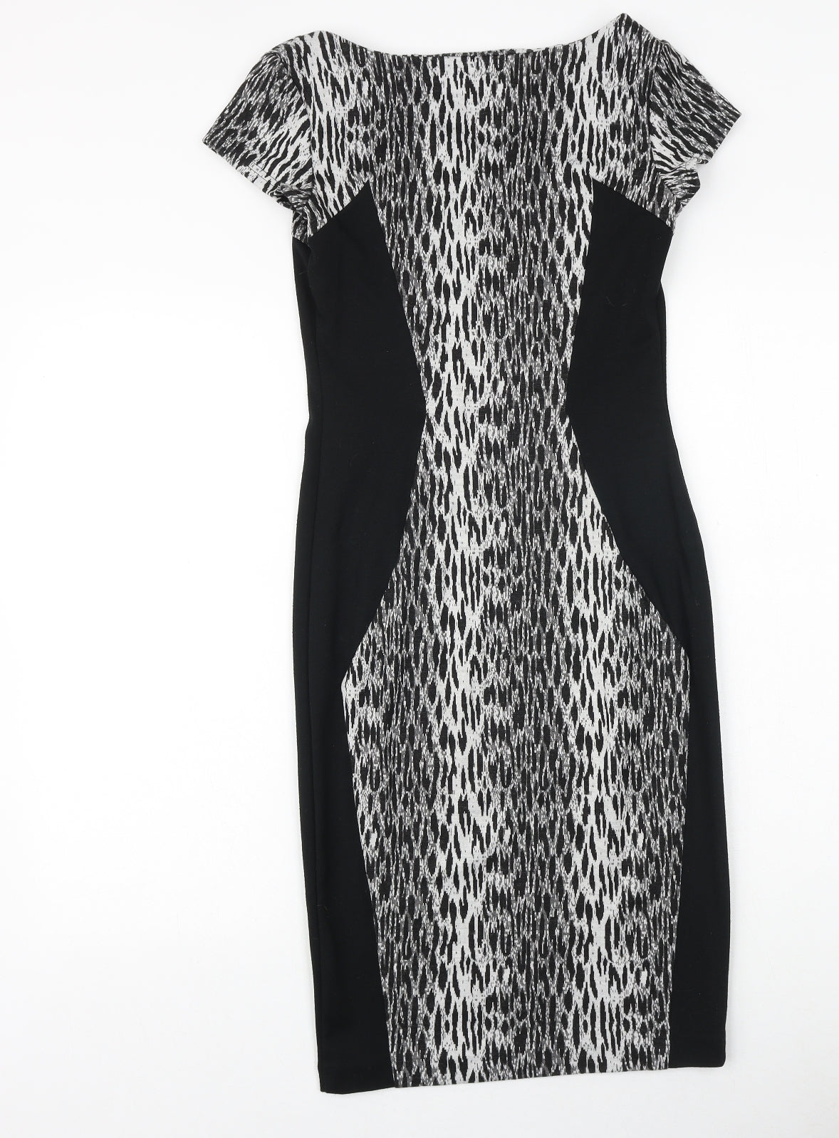 George Womens Black Geometric Polyester Shift Size 8 Round Neck Pullover