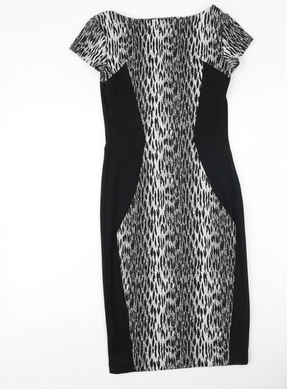 George Womens Black Geometric Polyester Shift Size 8 Round Neck Pullover