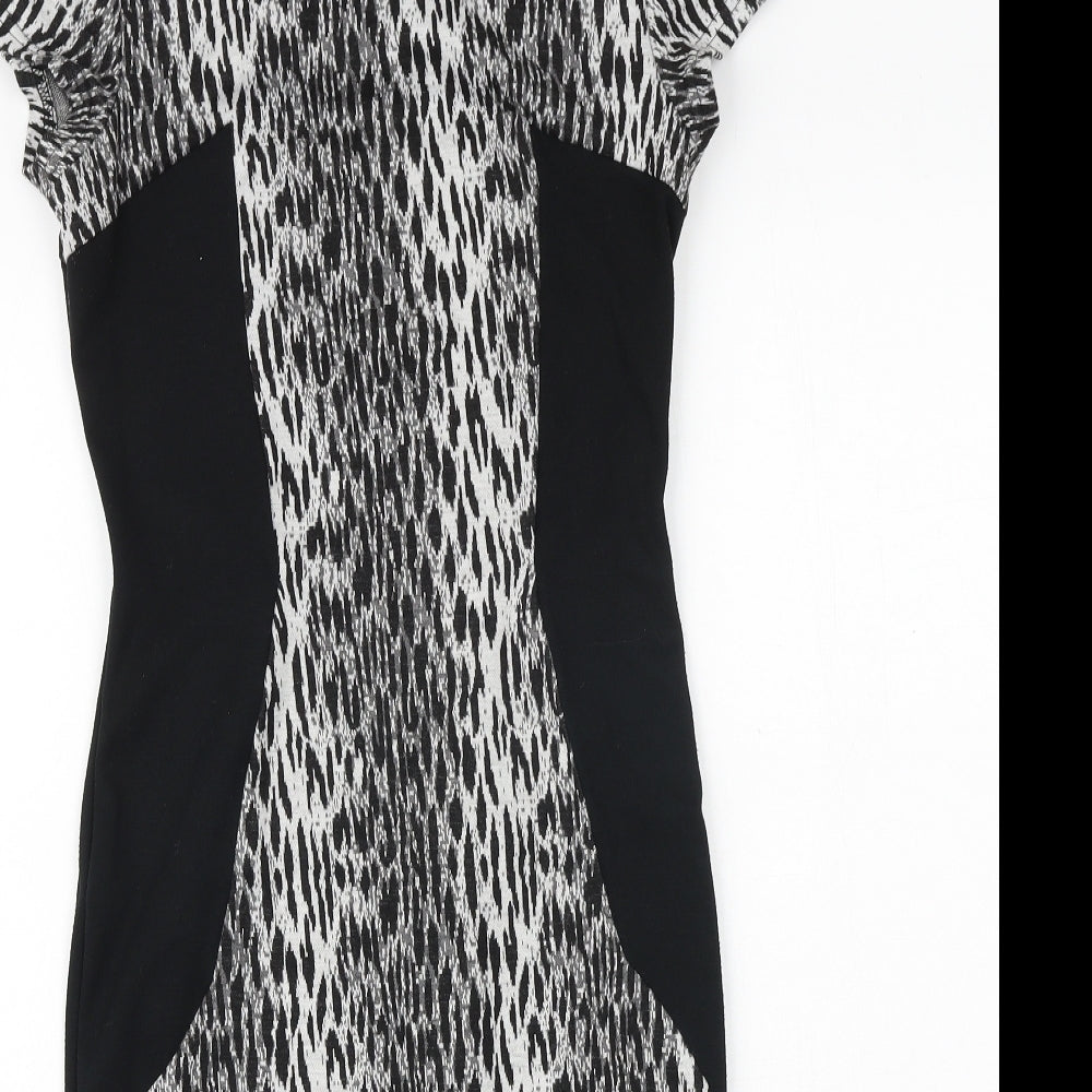 George Womens Black Geometric Polyester Shift Size 8 Round Neck Pullover