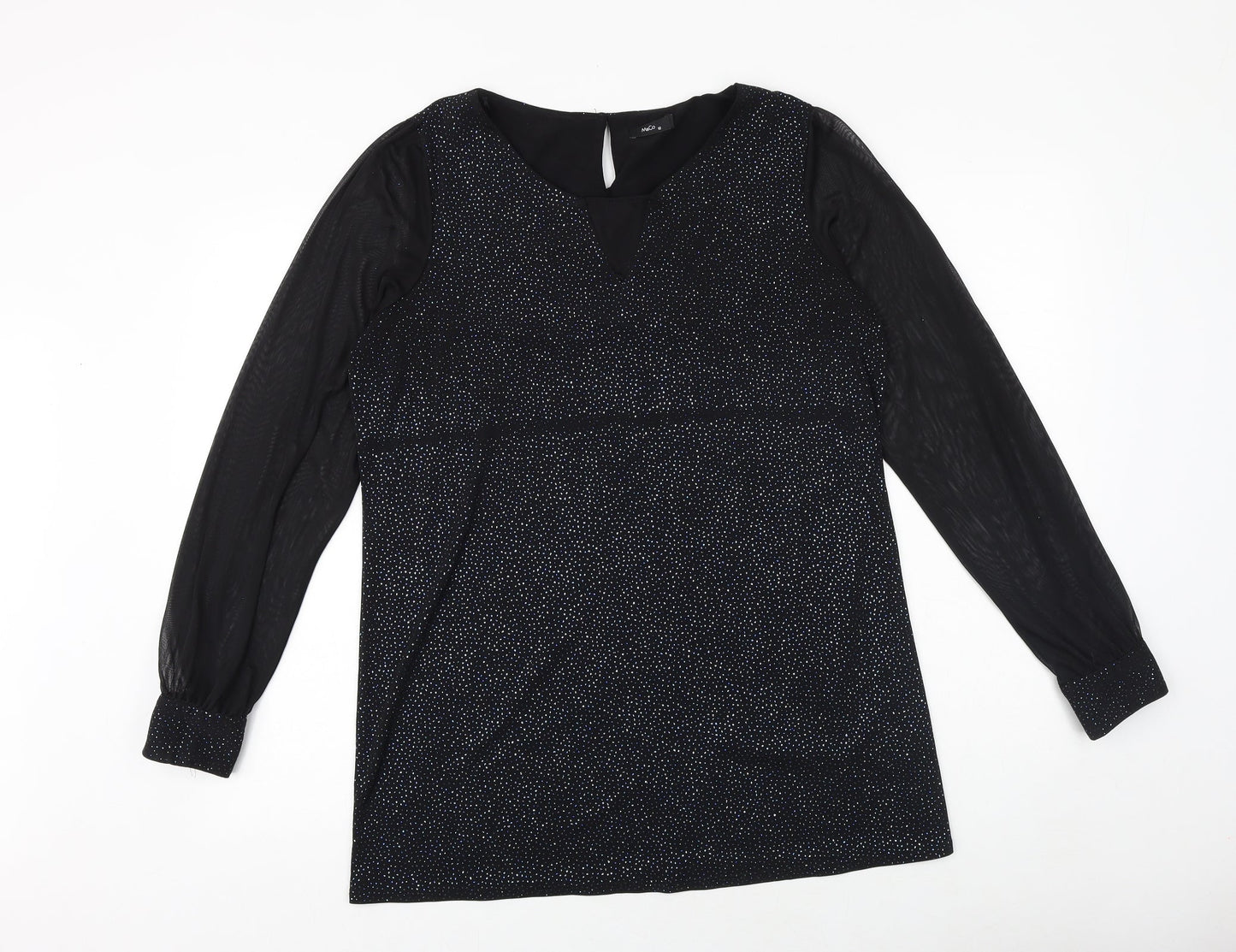 M&Co Womens Black Polyester Basic Blouse Size 12 V-Neck