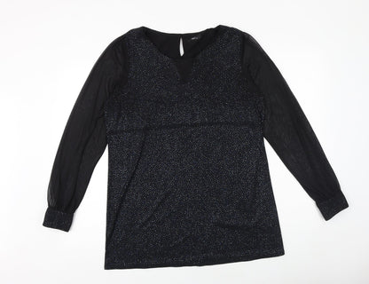 M&Co Womens Black Polyester Basic Blouse Size 12 V-Neck