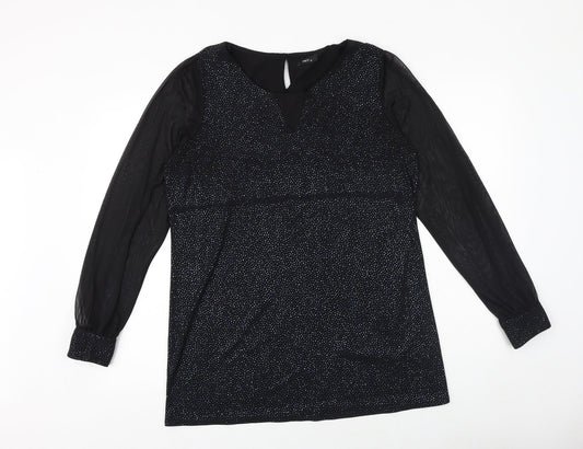 M&Co Womens Black Polyester Basic Blouse Size 12 V-Neck