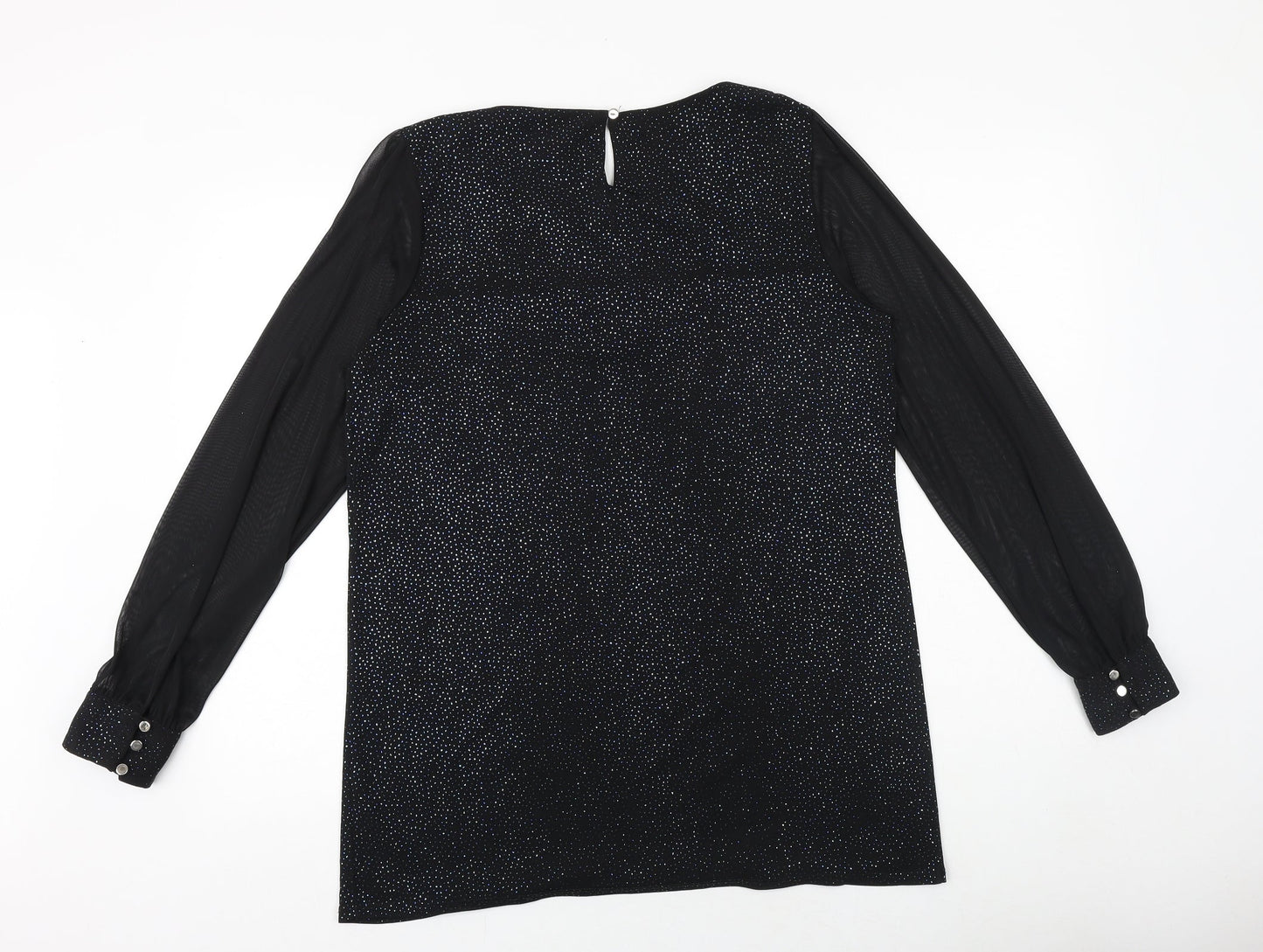 M&Co Womens Black Polyester Basic Blouse Size 12 V-Neck