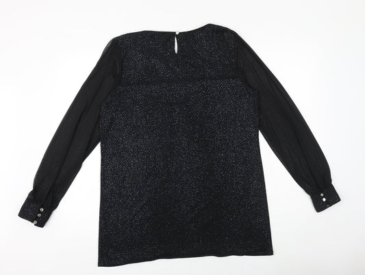 M&Co Womens Black Polyester Basic Blouse Size 12 V-Neck