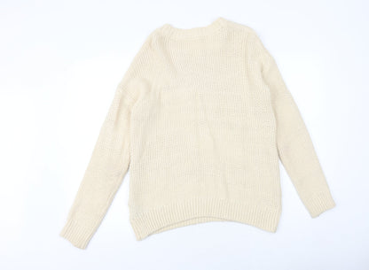 H&M Womens Beige Boat Neck Acrylic Pullover Jumper Size XS