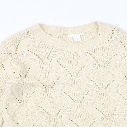H&M Womens Beige Boat Neck Acrylic Pullover Jumper Size XS