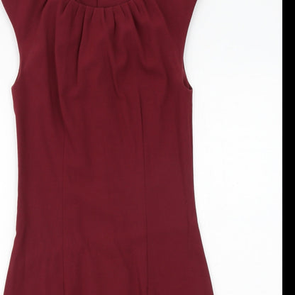 H&M Womens Red Polyester Shift Size 8 Round Neck Zip