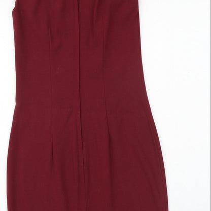 H&M Womens Red Polyester Shift Size 8 Round Neck Zip