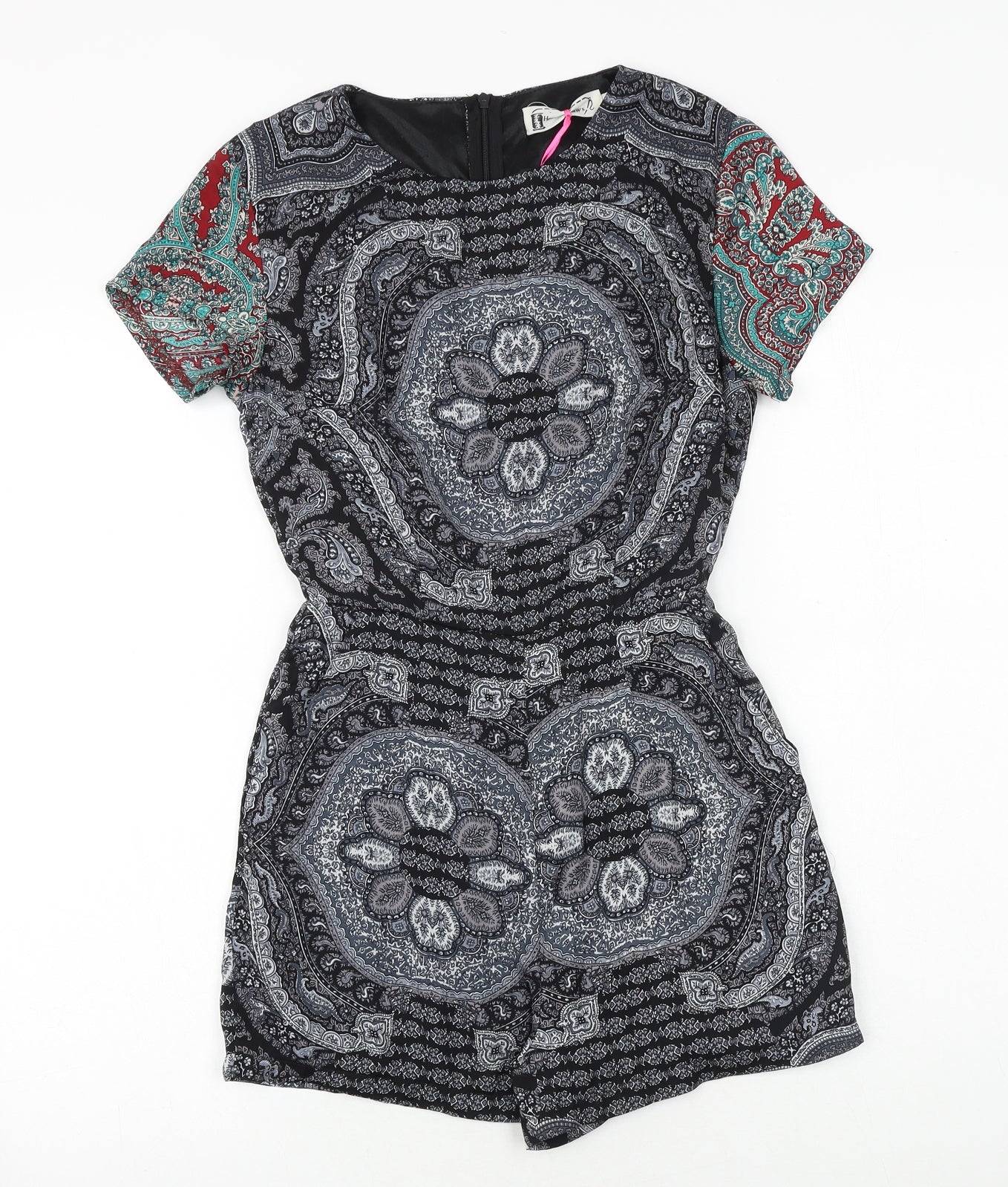 hearts&bows Womens Black Paisley Polyester Playsuit One-Piece Size 6 Zip
