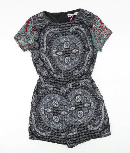 hearts&bows Womens Black Paisley Polyester Playsuit One-Piece Size 6 Zip