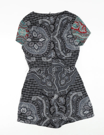hearts&bows Womens Black Paisley Polyester Playsuit One-Piece Size 6 Zip