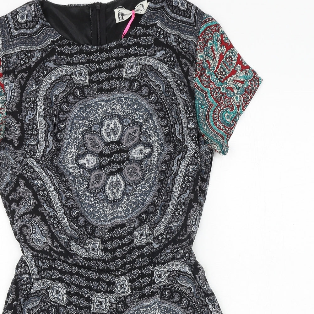 hearts&bows Womens Black Paisley Polyester Playsuit One-Piece Size 6 Zip