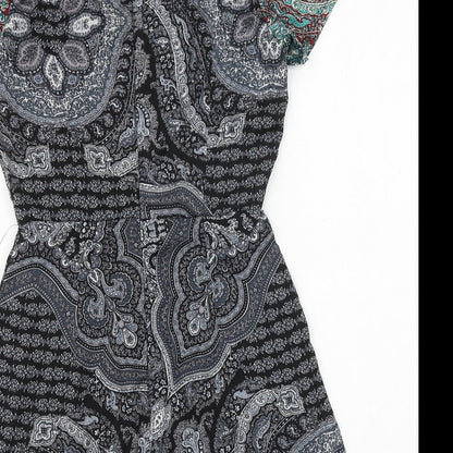 hearts&bows Womens Black Paisley Polyester Playsuit One-Piece Size 6 Zip
