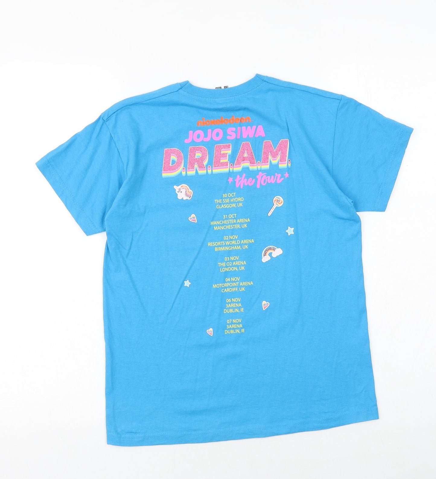 Nickelodeon Girls Blue Polyester Basic T-Shirt Size 10-11 Years Round Neck Pullover - Jojo Siwa D.R.E.A.M Tour