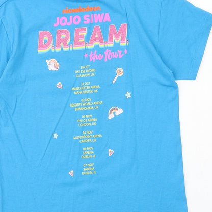 Nickelodeon Girls Blue Polyester Basic T-Shirt Size 10-11 Years Round Neck Pullover - Jojo Siwa D.R.E.A.M Tour