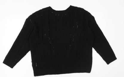 Peacocks Womens Black Round Neck Acrylic Pullover Jumper Size M