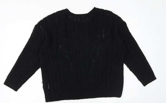 Peacocks Womens Black Round Neck Acrylic Pullover Jumper Size M