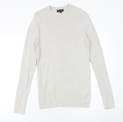 New Look Mens Grey Round Neck Cotton Pullover Jumper Size M Long Sleeve