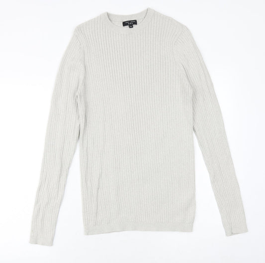 New Look Mens Grey Round Neck Cotton Pullover Jumper Size M Long Sleeve