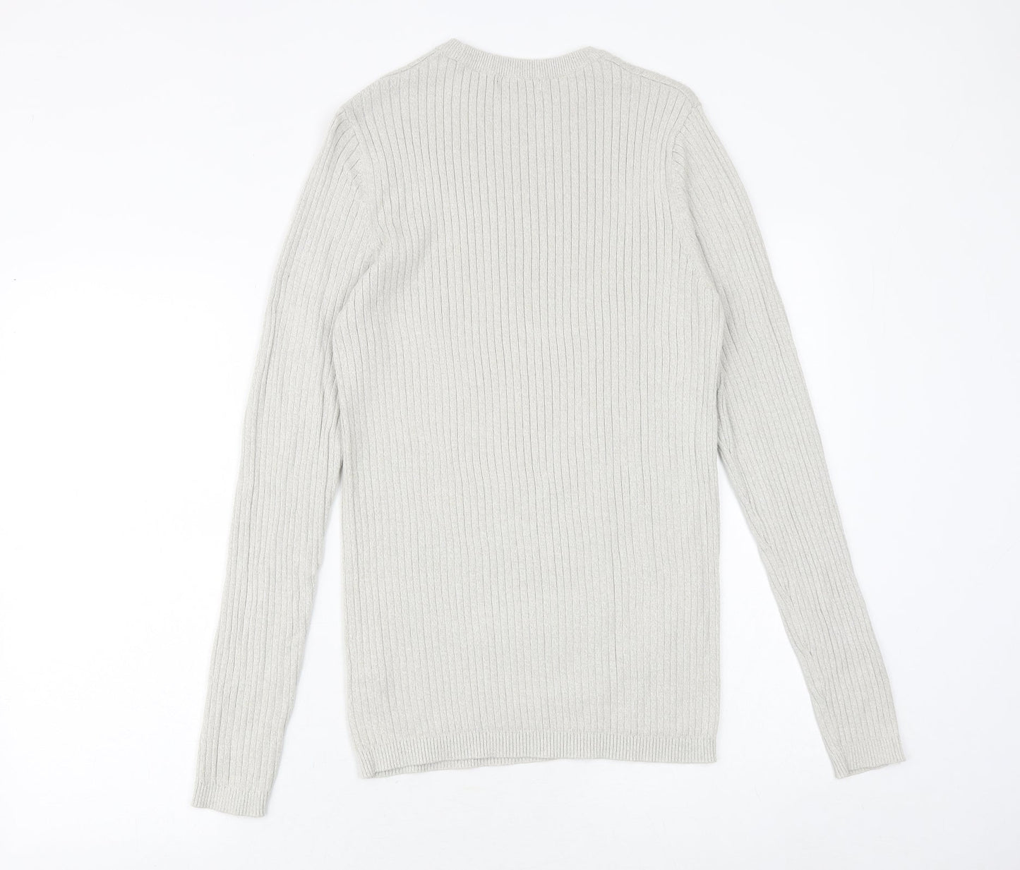 New Look Mens Grey Round Neck Cotton Pullover Jumper Size M Long Sleeve