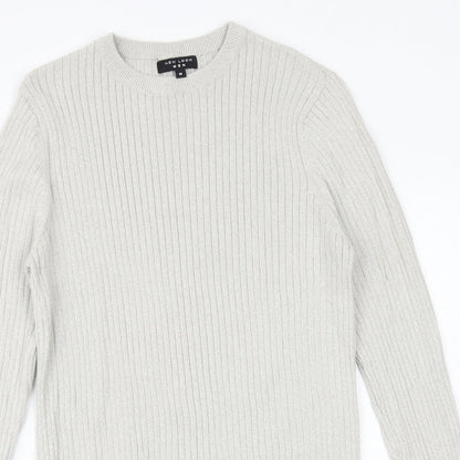 New Look Mens Grey Round Neck Cotton Pullover Jumper Size M Long Sleeve