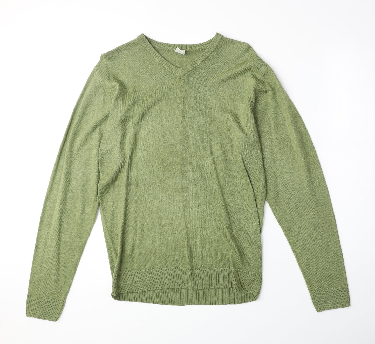 Oak Valley Womens Green V-Neck Acrylic Pullover Jumper Size S
