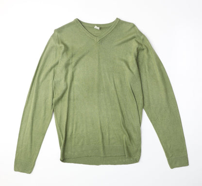 Oak Valley Womens Green V-Neck Acrylic Pullover Jumper Size S