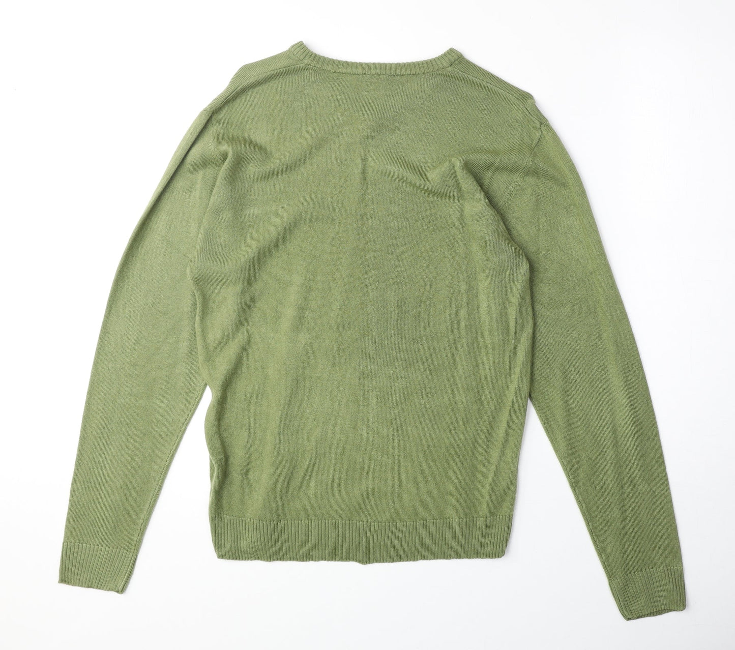 Oak Valley Womens Green V-Neck Acrylic Pullover Jumper Size S