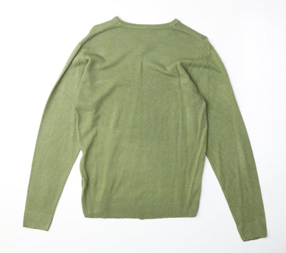 Oak Valley Womens Green V-Neck Acrylic Pullover Jumper Size S