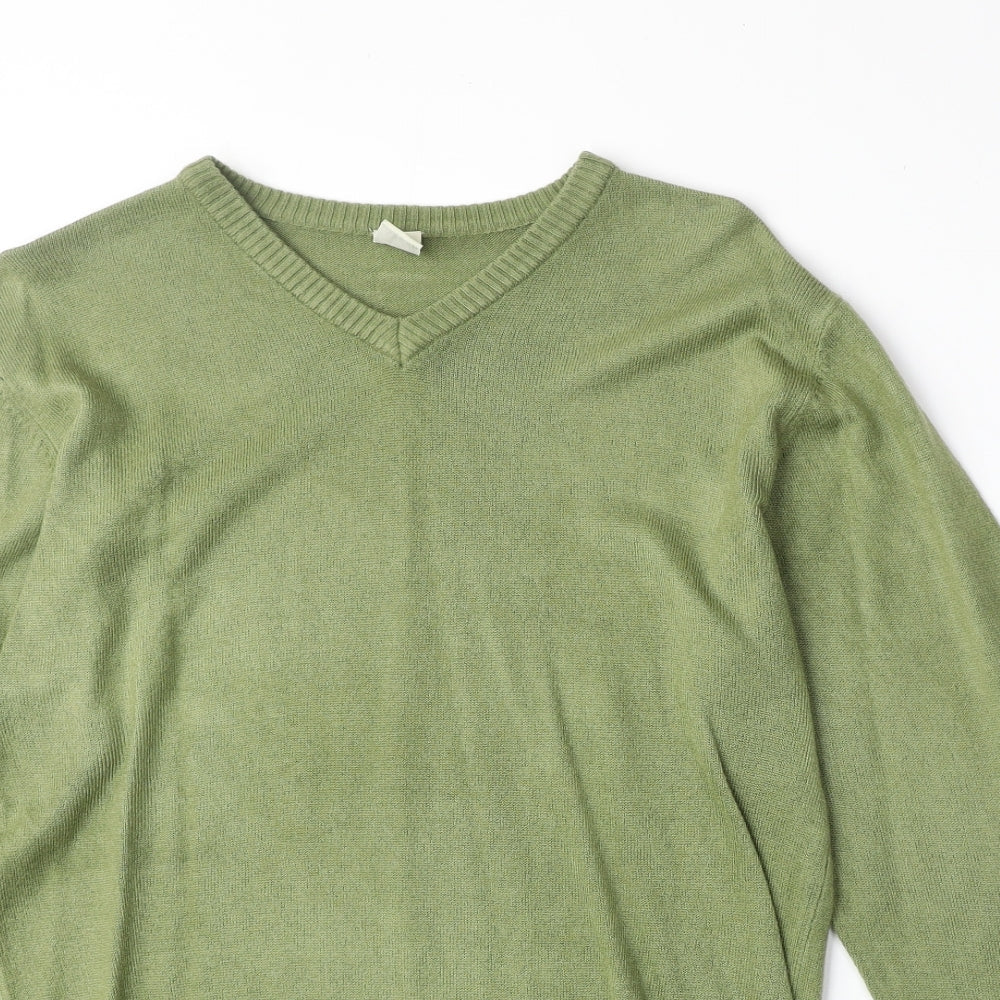 Oak Valley Womens Green V-Neck Acrylic Pullover Jumper Size S