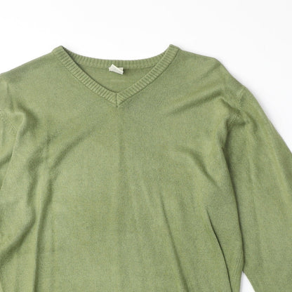 Oak Valley Womens Green V-Neck Acrylic Pullover Jumper Size S