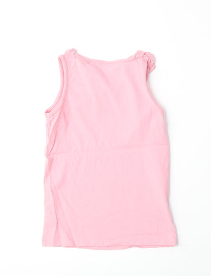 NEXT Girls Pink 100% Cotton Basic Tank Size 7 Years Round Neck Pullover