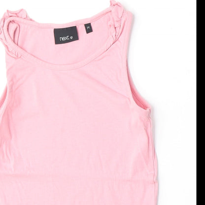 NEXT Girls Pink 100% Cotton Basic Tank Size 7 Years Round Neck Pullover