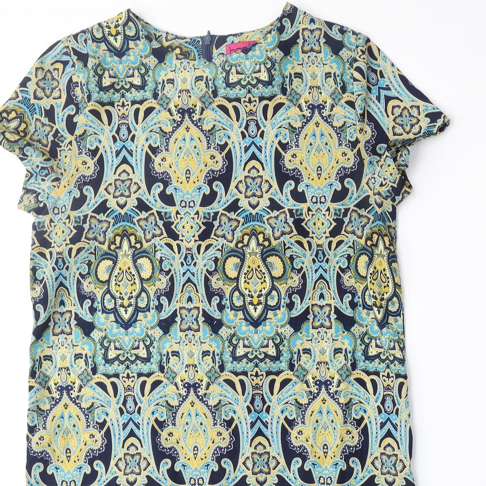 Boohoo Womens Multicoloured Geometric Polyester A-Line Size 8 Round Neck Zip