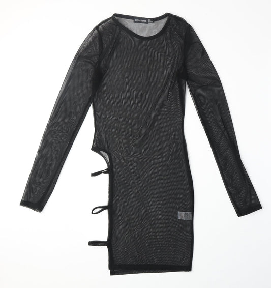 PRETTYLITTLETHING Womens Black Polyester Shift Size 6 Round Neck Pullover