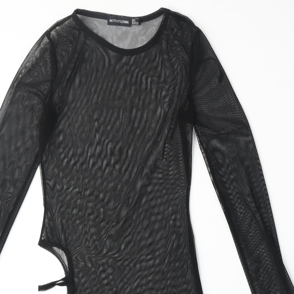 PRETTYLITTLETHING Womens Black Polyester Shift Size 6 Round Neck Pullover