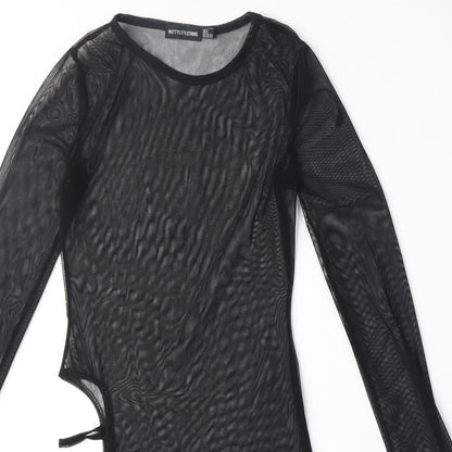 PRETTYLITTLETHING Womens Black Polyester Shift Size 6 Round Neck Pullover