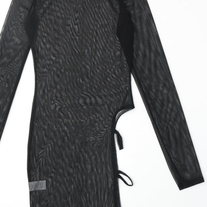 PRETTYLITTLETHING Womens Black Polyester Shift Size 6 Round Neck Pullover