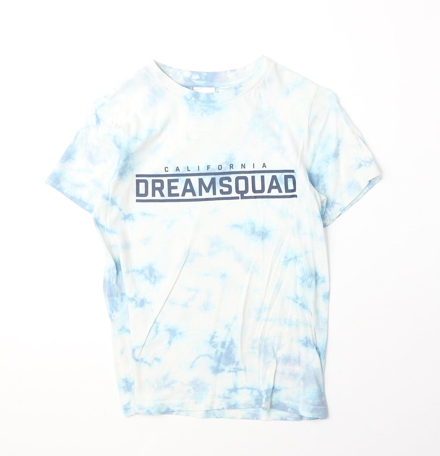H&M Boys Blue Geometric 100% Cotton Basic T-Shirt Size 8-9 Years Round Neck Pullover - California Dream Squad