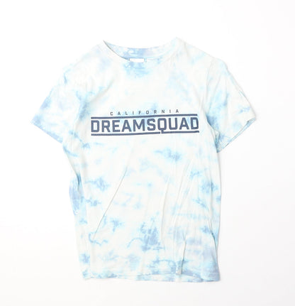 H&M Boys Blue Geometric 100% Cotton Basic T-Shirt Size 8-9 Years Round Neck Pullover - California Dream Squad
