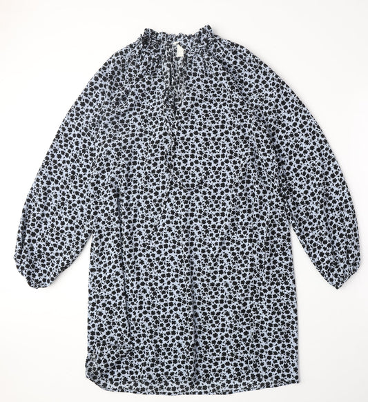 H&M Womens Blue Geometric Polyester A-Line Size 10 Mock Neck Tie
