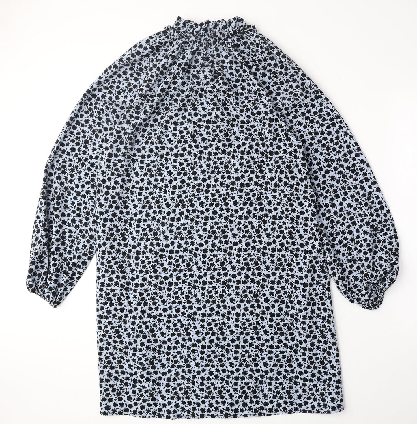 H&M Womens Blue Geometric Polyester A-Line Size 10 Mock Neck Tie