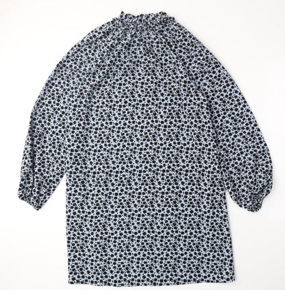 H&M Womens Blue Geometric Polyester A-Line Size 10 Mock Neck Tie
