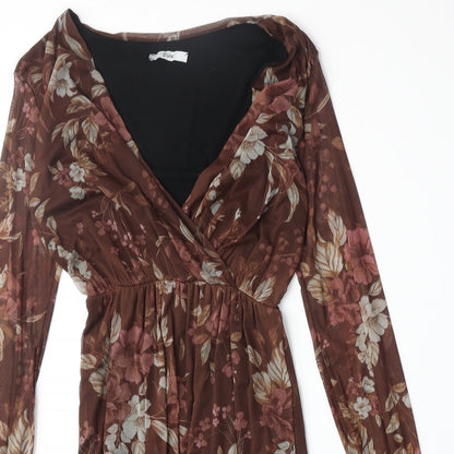 Zuiki Womens Brown Geometric Polyester A-Line Size S V-Neck Pullover