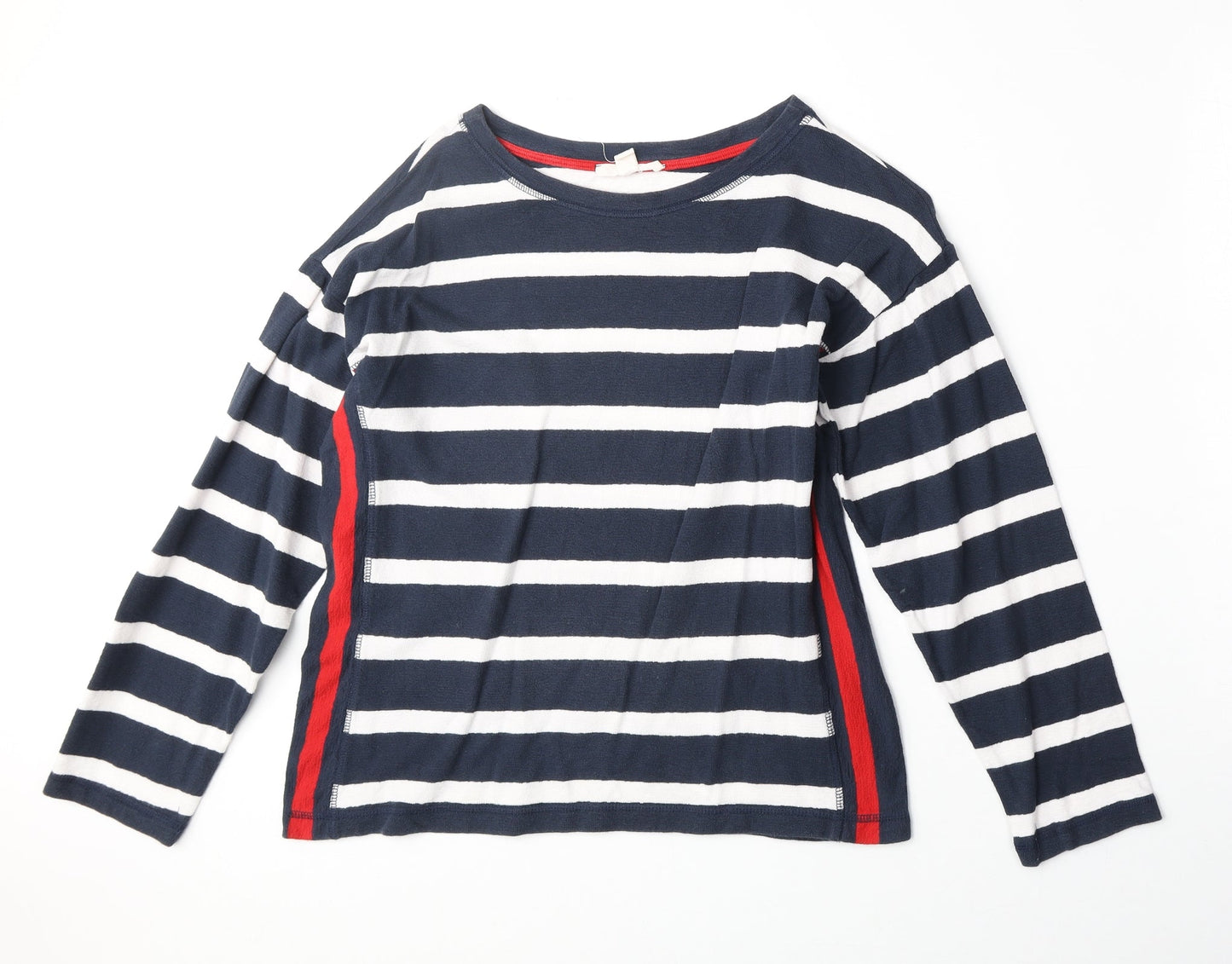 Esprit Womens Blue Striped 100% Cotton Basic T-Shirt Size S Round Neck