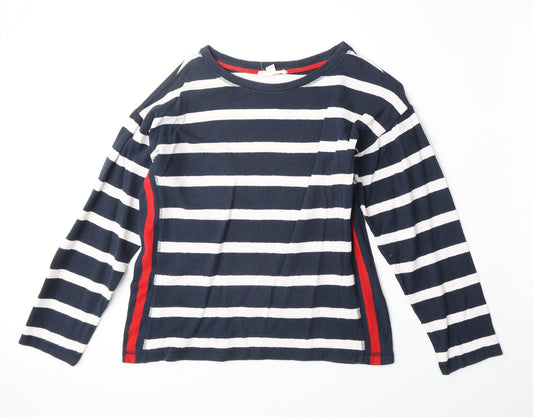 Esprit Womens Blue Striped 100% Cotton Basic T-Shirt Size S Round Neck