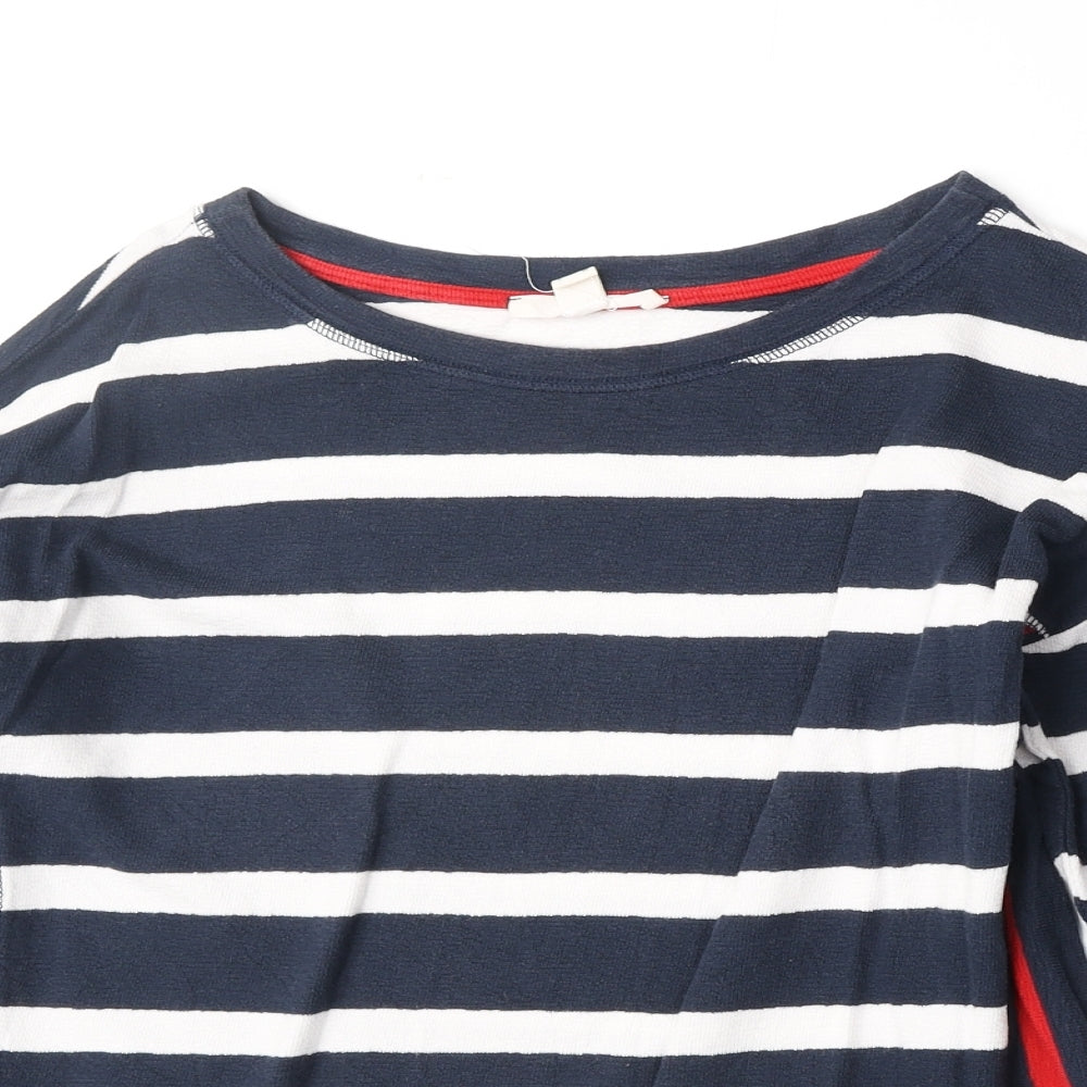 Esprit Womens Blue Striped 100% Cotton Basic T-Shirt Size S Round Neck