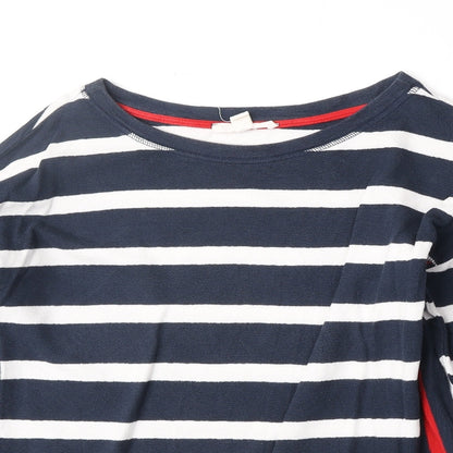 Esprit Womens Blue Striped 100% Cotton Basic T-Shirt Size S Round Neck