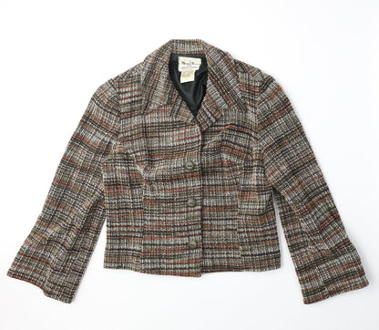 Mary Harnes Womens Brown Plaid Polyester Jacket Blazer Size 14